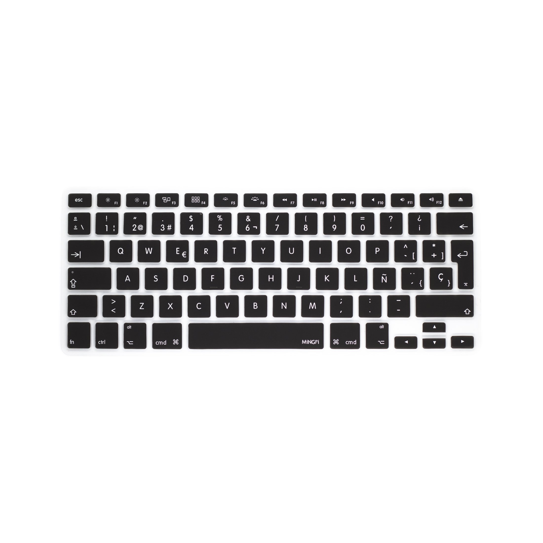 MiNGFi Spanish Silicone Keyboard Cover for MacBook Pro/Air (2008-2015) Model A1278 A1286 A1369 A1398 A1425 A1466 A1502 EU/ISO Keyboard layout - Black