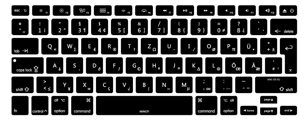 MiNGFi German QWERTZ Silicone Keyboard Cover for MacBook Pro/Air (2008-2015) Model A1278 A1286 A1369 A1398 A1425 A1466 A1502 EU/ISO Keyboard layout - Black