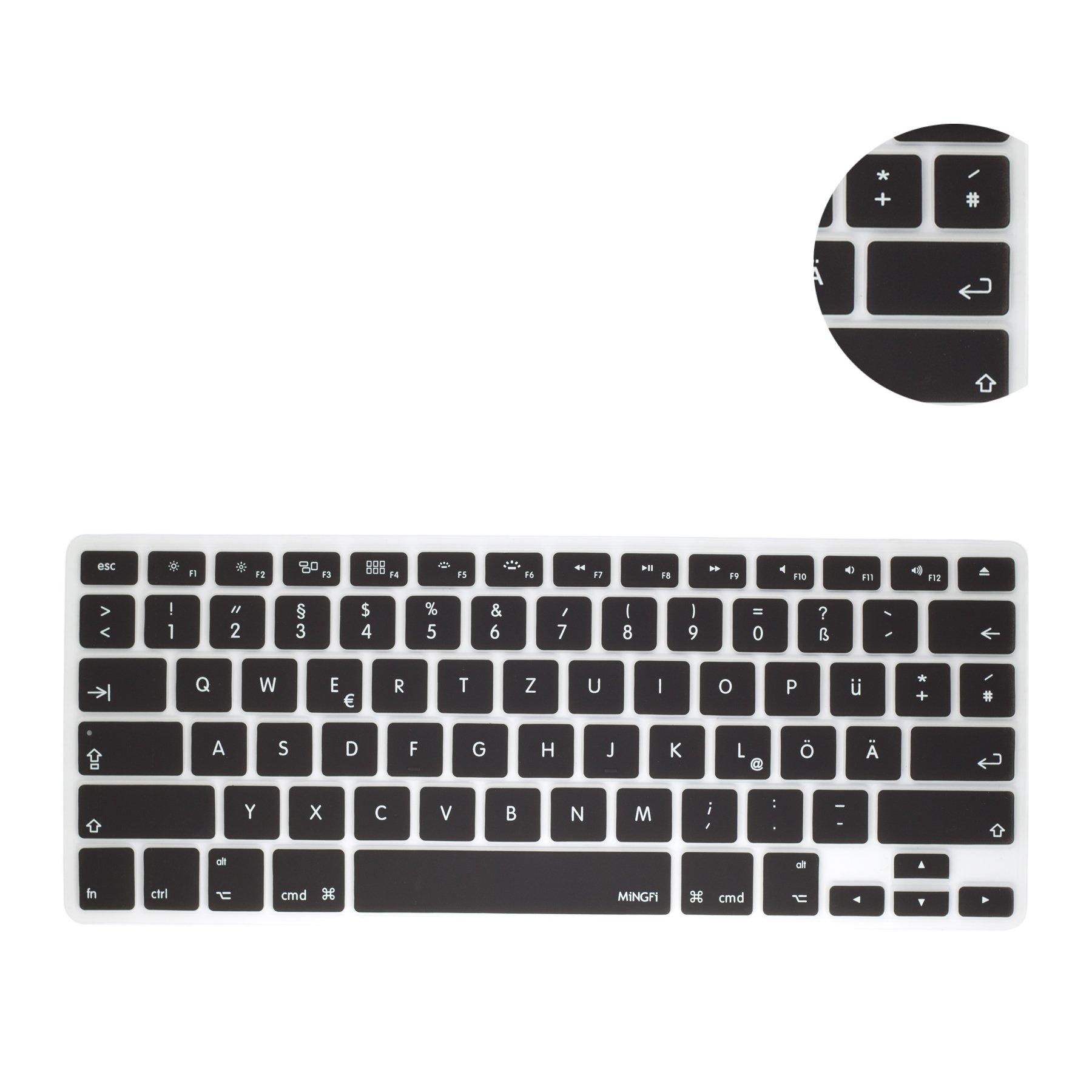 MiNGFi German QWERTZ Silicone Keyboard Cover for MacBook Pro/Air (2008-2015) Model A1278 A1286 A1369 A1398 A1425 A1466 A1502 US keyboard layout - Black