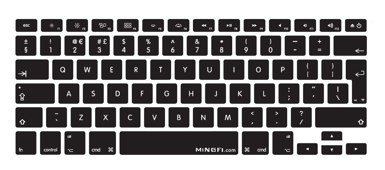 MiNGFi English QWERTY Silicone Keyboard Cover for MacBook Pro/Air (2008-2015) Model A1278 A1286 A1369 A1398 A1425 A1466 A1502 EU/ISO Keyboard layout - Black