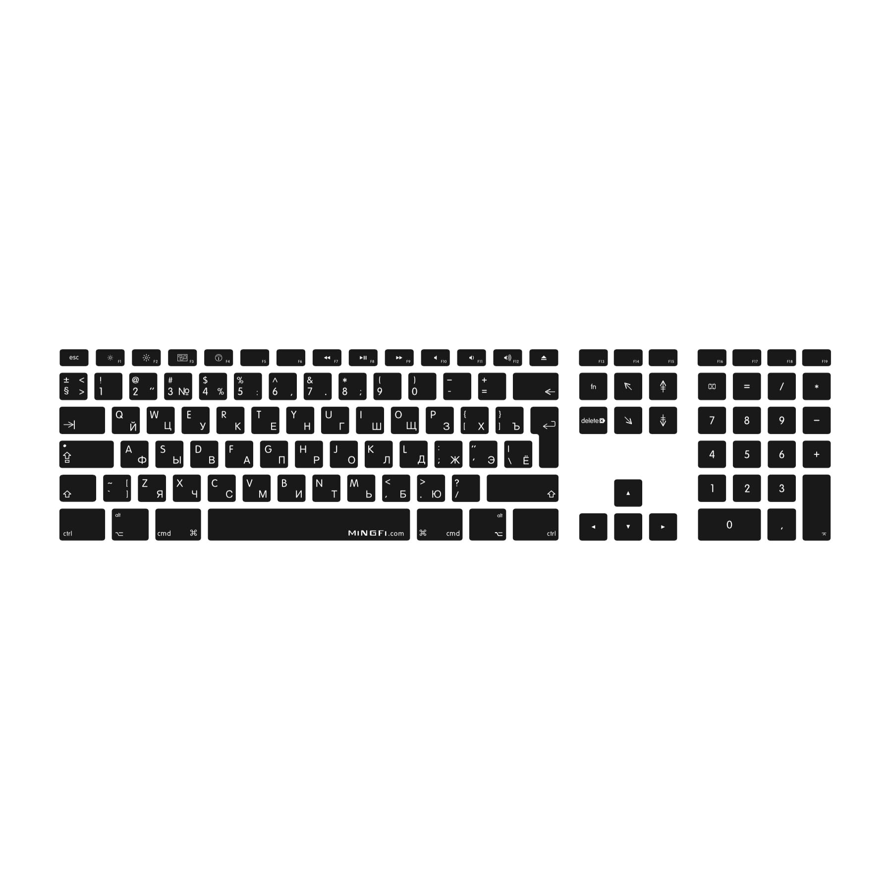 MiNGFi Russian Silicone Keyboard Cover for USB wired Keyboard with Numeric Keypad (2007-2016) Model A1243 EU/ISO Keyboard layout - Black