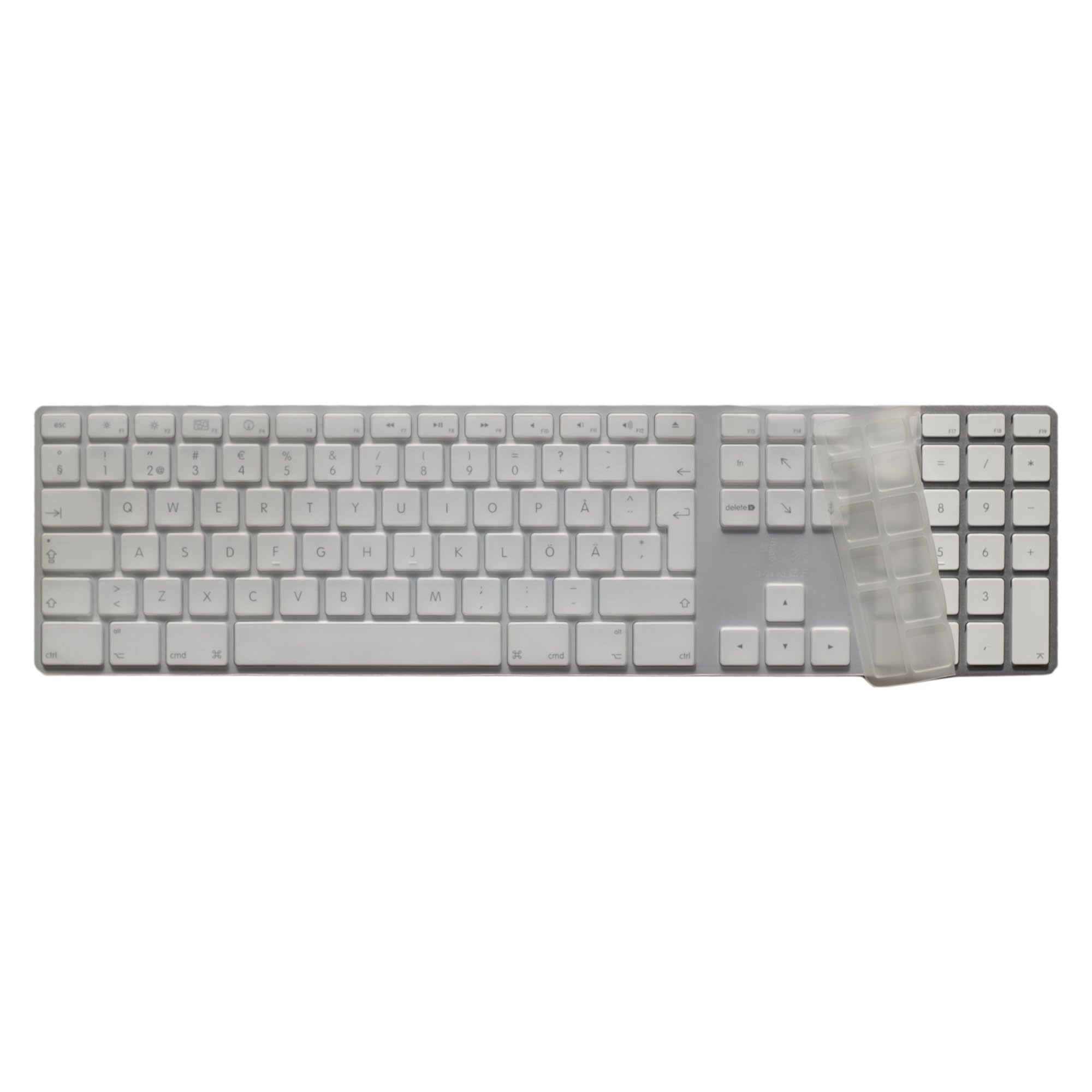 MiNGFi Silicone Keyboard Cover for USB wired Keyboard with Numeric Keypad (2007-2016) Model A1243 EU/ISO Keyboard layout - Transparent