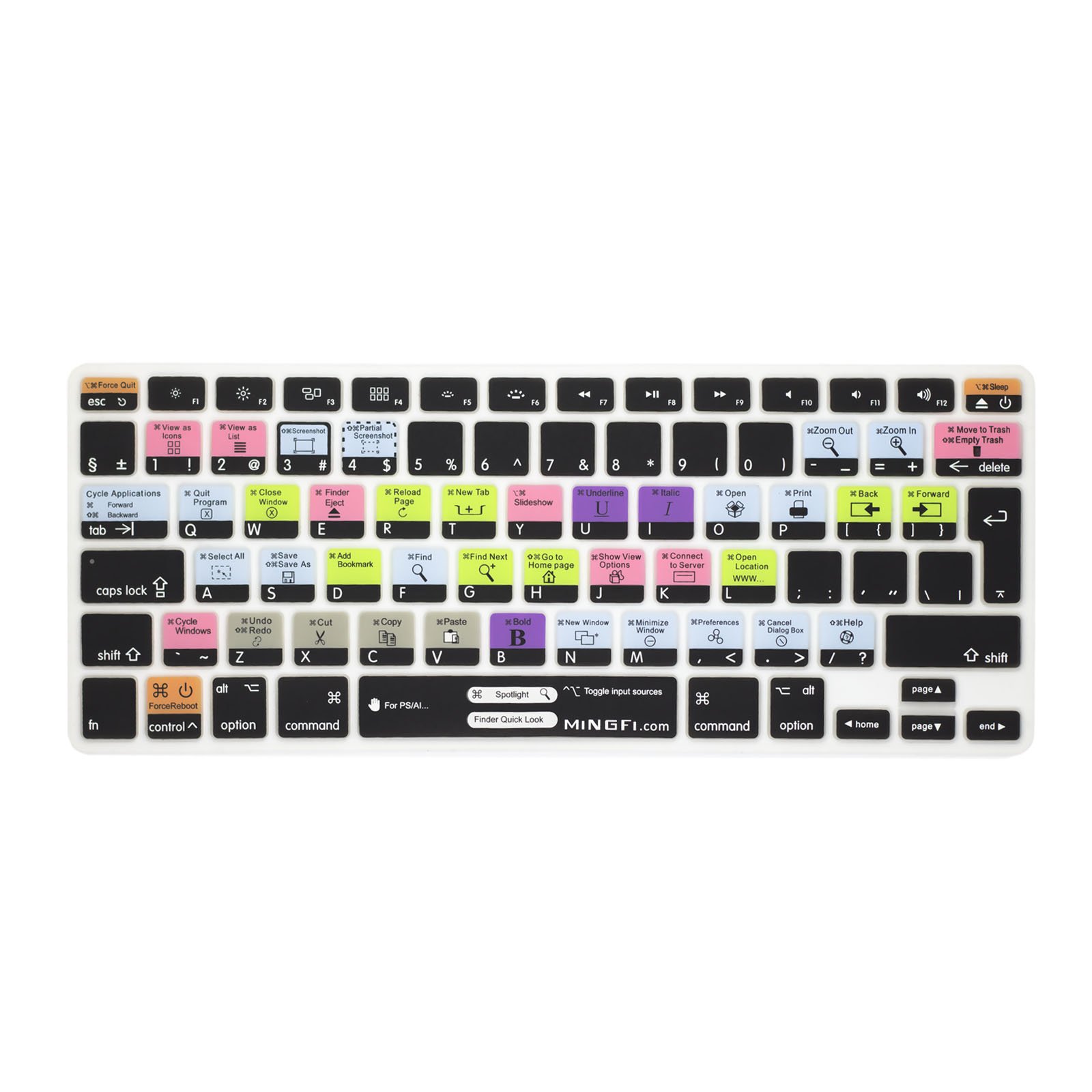 MiNGFi OSX Shortcuts Silicone Keyboard Cover for MacBook Pro/Air (2008-2015) Model A1278 A1286 A1369 A1398 A1425 A1466 A1502 EU/ISO Keyboard layout