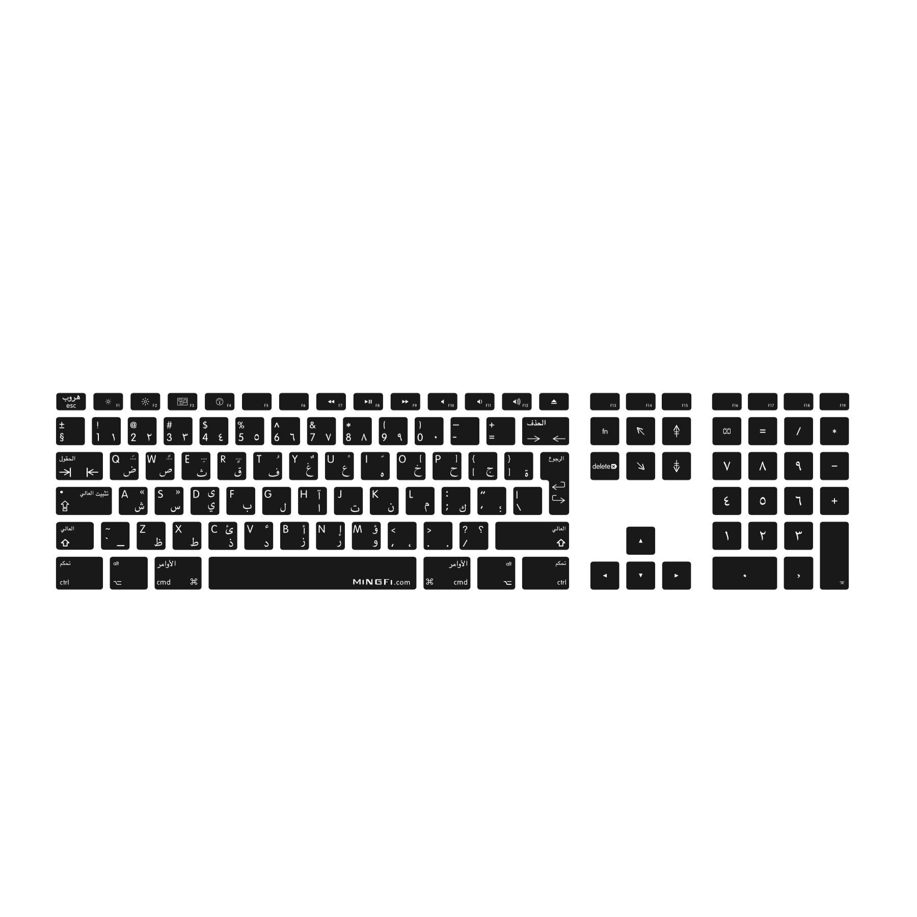 MiNGFi Arabic Silicone Keyboard Cover for USB wired Keyboard with Numeric Keypad (2007-2016) Model A1243 EU/ISO Keyboard layout - Black