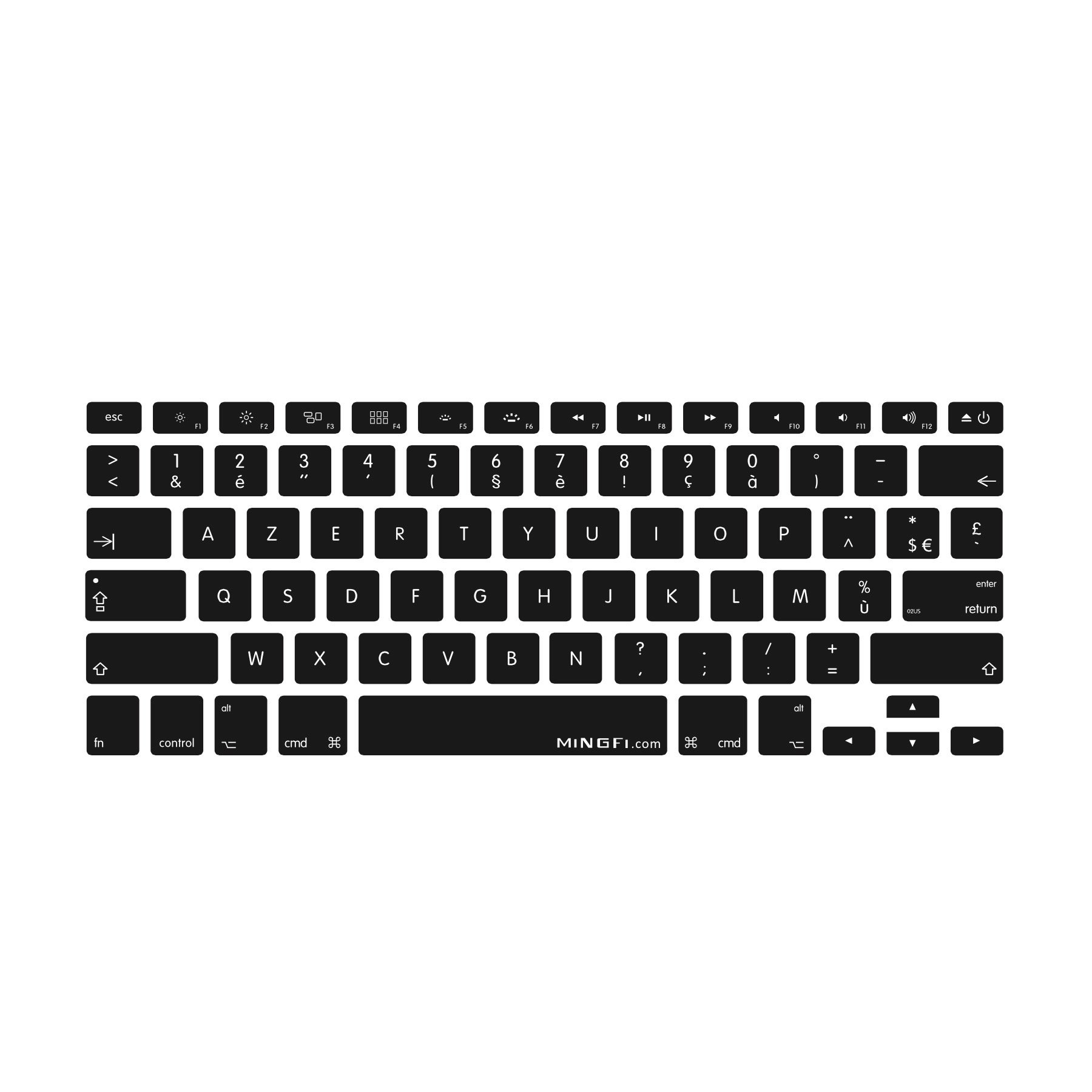 MiNGFi French AZERTY Silicone Keyboard Cover for MacBook Pro/Air (2008-2015) Model A1278 A1286 A1369 A1398 A1425 A1466 A1502 US keyboard layout - Black