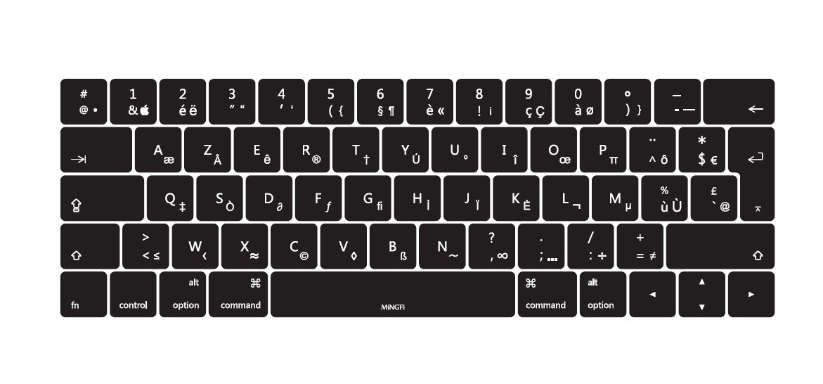 MiNGFi French AZERTY Silicone Keyboard Cover for MacBook Pro 13/15" Touch Bar (2016-2019) Model A1706 A1707 A1989 A1990 A2159 EU/ISO Keyboard layout - Black