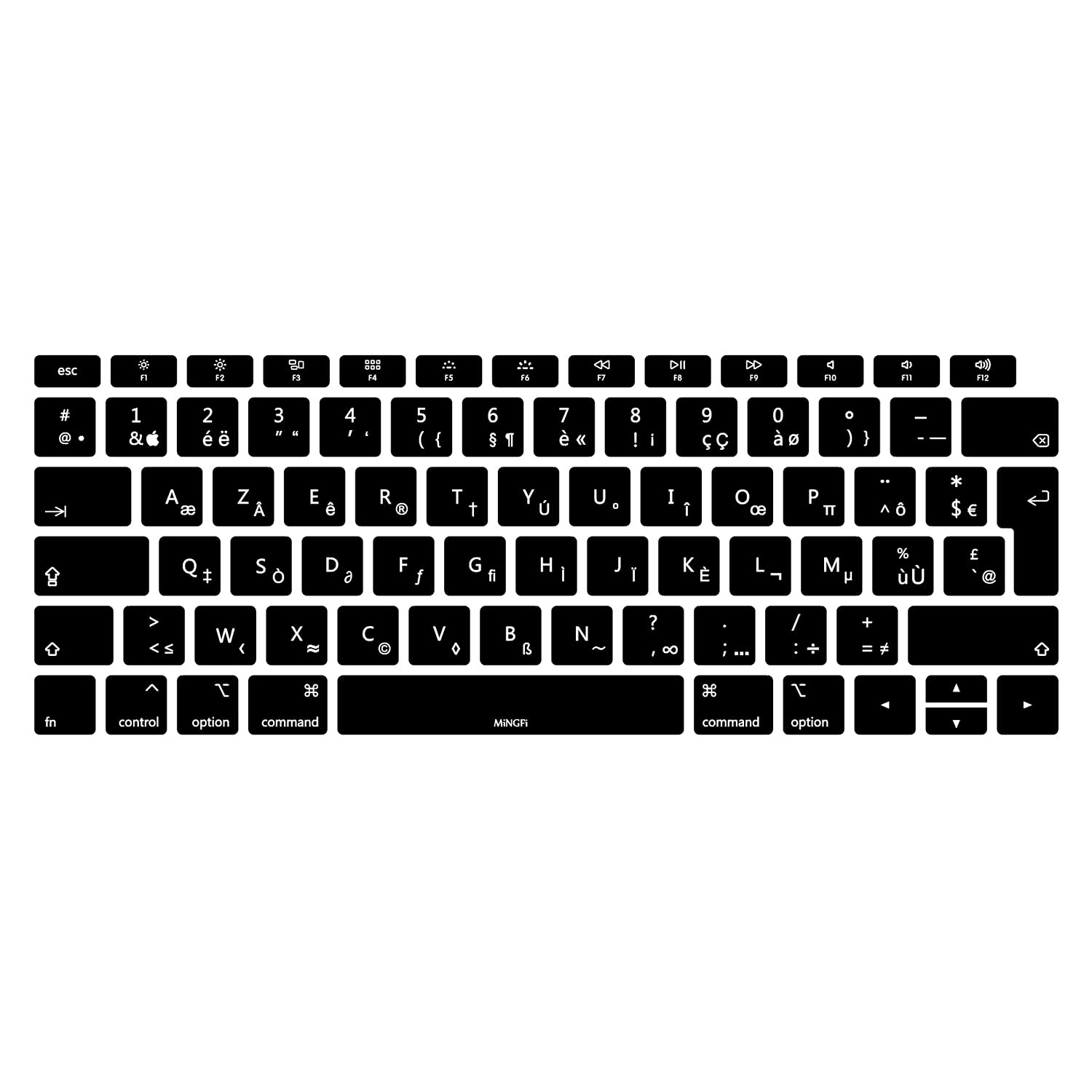 MiNGFi French AZERTY Silicone Keyboard Cover for MacBook Air 13" Touch ID Model A1932 (2018-2019) EU/ISO Keyboard layout - Black
