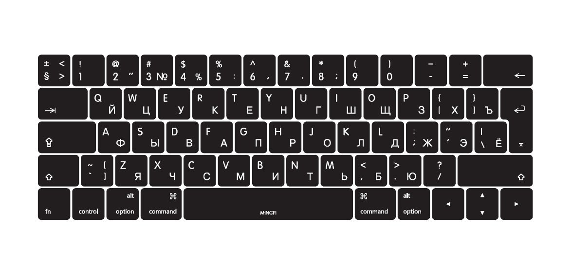 MiNGFi Russian Silicone Keyboard Cover for MacBook Pro 13/15" Touch Bar (2016-2019) Model A1706 A1707 A1989 A1990 A2159 EU/ISO Keyboard layout - Black