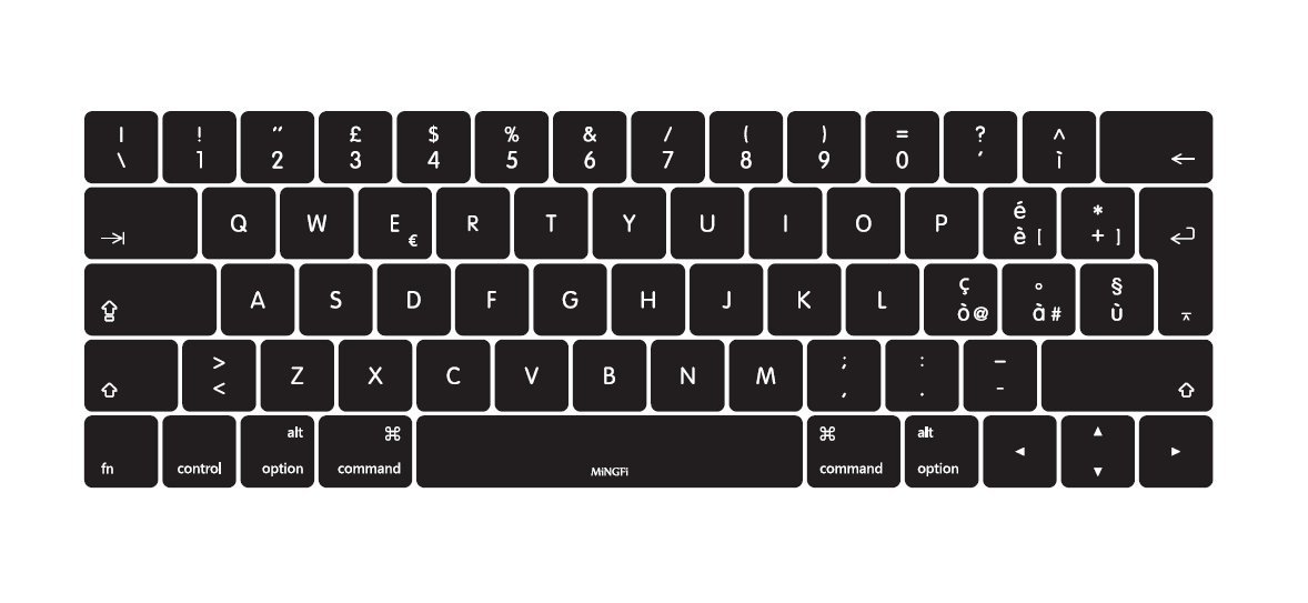 MiNGFi Italian Silicone Keyboard Cover for MacBook Pro 13/15" Touch Bar (2016-2019) Model A1706 A1707 A1989 A1990 A2159 EU/ISO Keyboard layout - Black