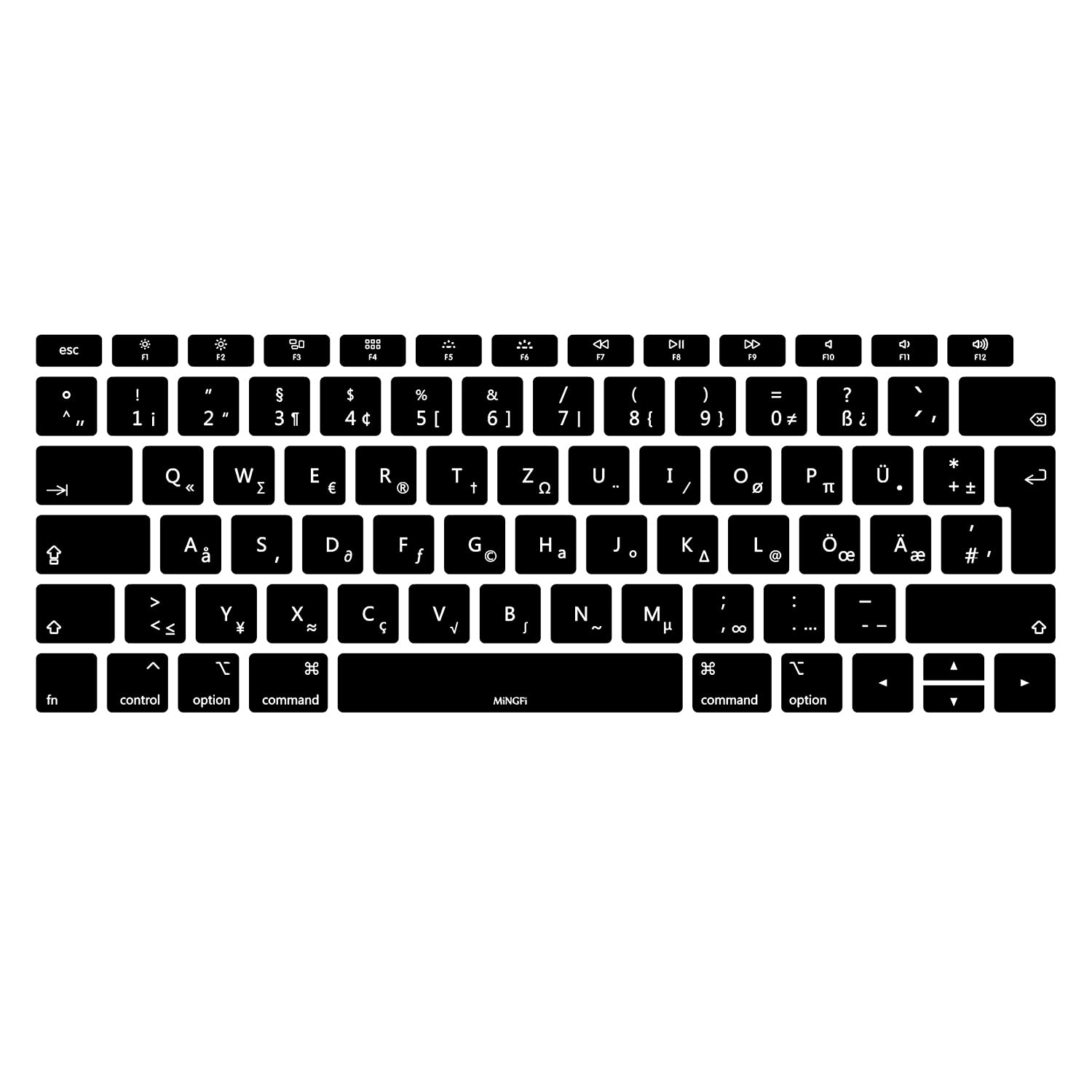 MiNGFi German QWERTZ Silicone Keyboard Cover for MacBook Air 13" Touch ID Model A1932 (2018-2019) EU/ISO Keyboard layout - Black