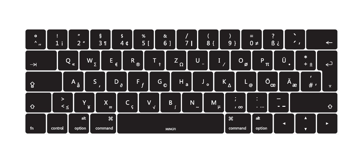 MiNGFi German QWERTZ Silicone Keyboard Cover for MacBook Pro 13/15" Touch Bar (2016-2019) Model A1706 A1707 A1989 A1990 A2159 EU/ISO Keyboard layout - Black