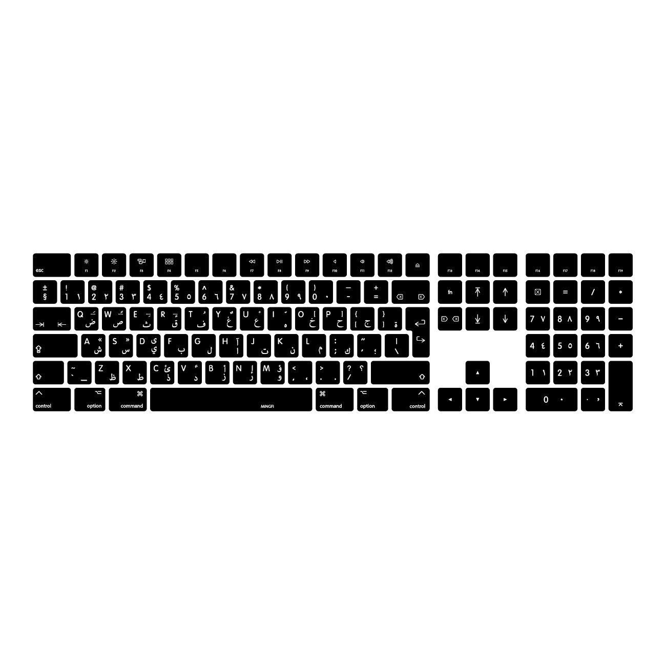 MiNGFi Arabic Silicone Keyboard Cover for Magic Keyboard with Numeric Keypad (2017+) Model A1843 EU/ISO Keyboard layout - Black