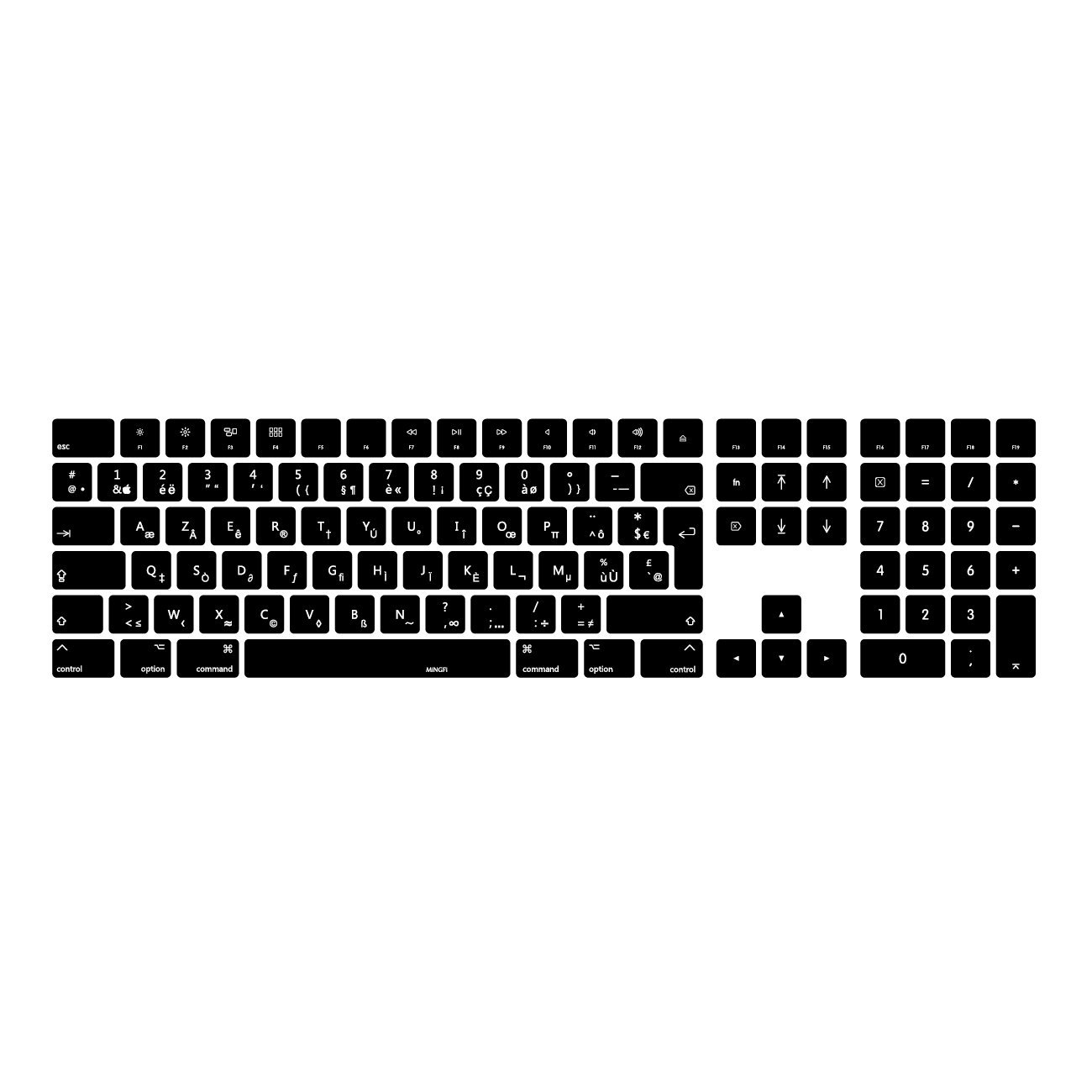 MiNGFi French AZERTY Silicone Keyboard Cover for Magic Keyboard with Numeric Keypad (2017+) Model A1843 EU/ISO Keyboard layout - Black