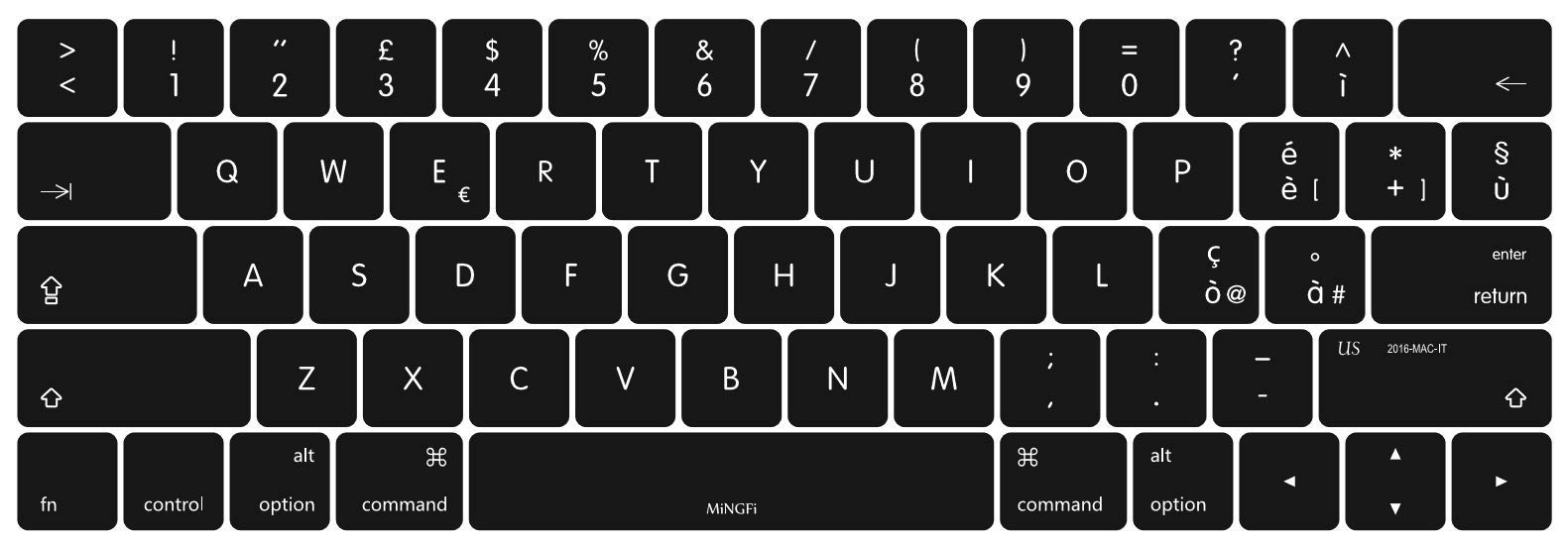 MiNGFi Italian Silicone Keyboard Cover for MacBook Pro 13/15" Touch Bar (2016-2019) Model A1706 A1707 A1989 A1990 A2159 US keyboard layout - Black