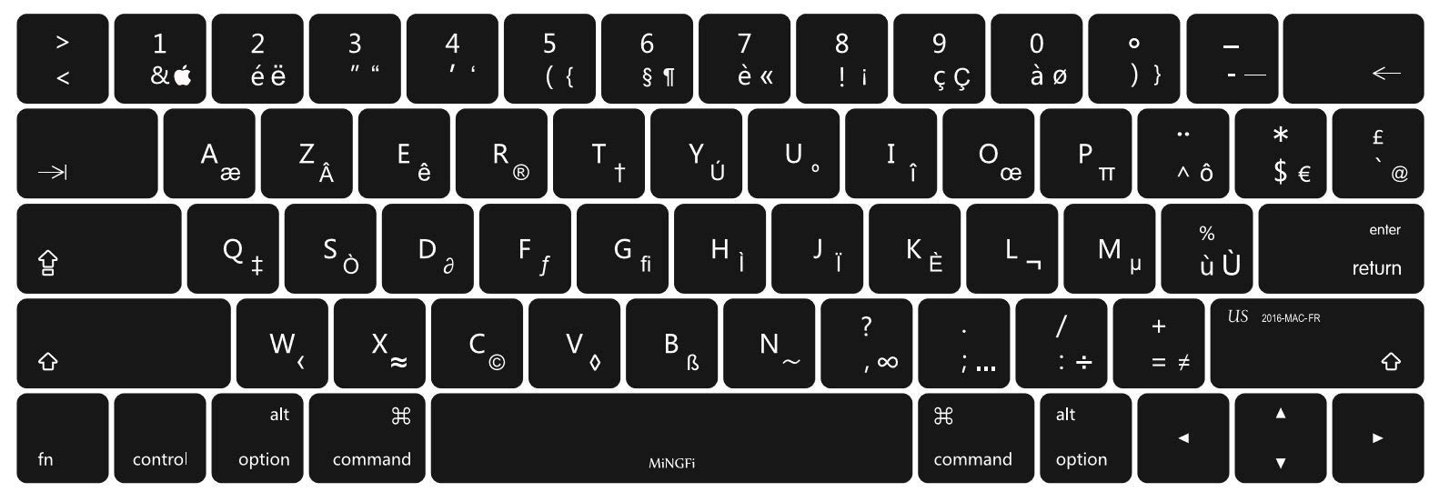 MiNGFi French AZERTY Silicone Keyboard Cover for MacBook Pro 13/15" Touch Bar (2016-2019) Model A1706 A1707 A1989 A1990 A2159 US keyboard layout - Black