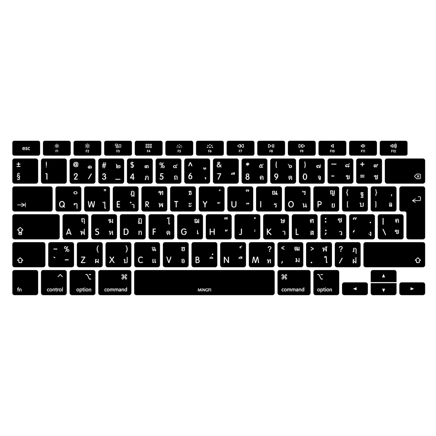MiNGFi Thai Silicone Keyboard Cover for MacBook Air 13" Touch ID Model M1 A2337 A2179 (2020+) EU/ISO Keyboard layout - Black