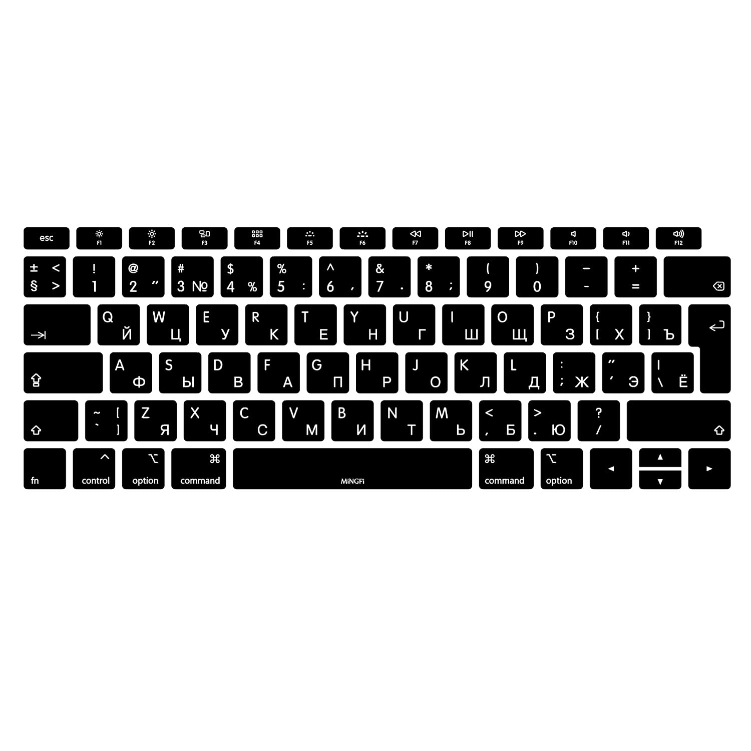 MiNGFi Russian Silicone Keyboard Cover for MacBook Air 13" Touch ID Model A1932 (2018-2019) EU/ISO Keyboard layout - Black
