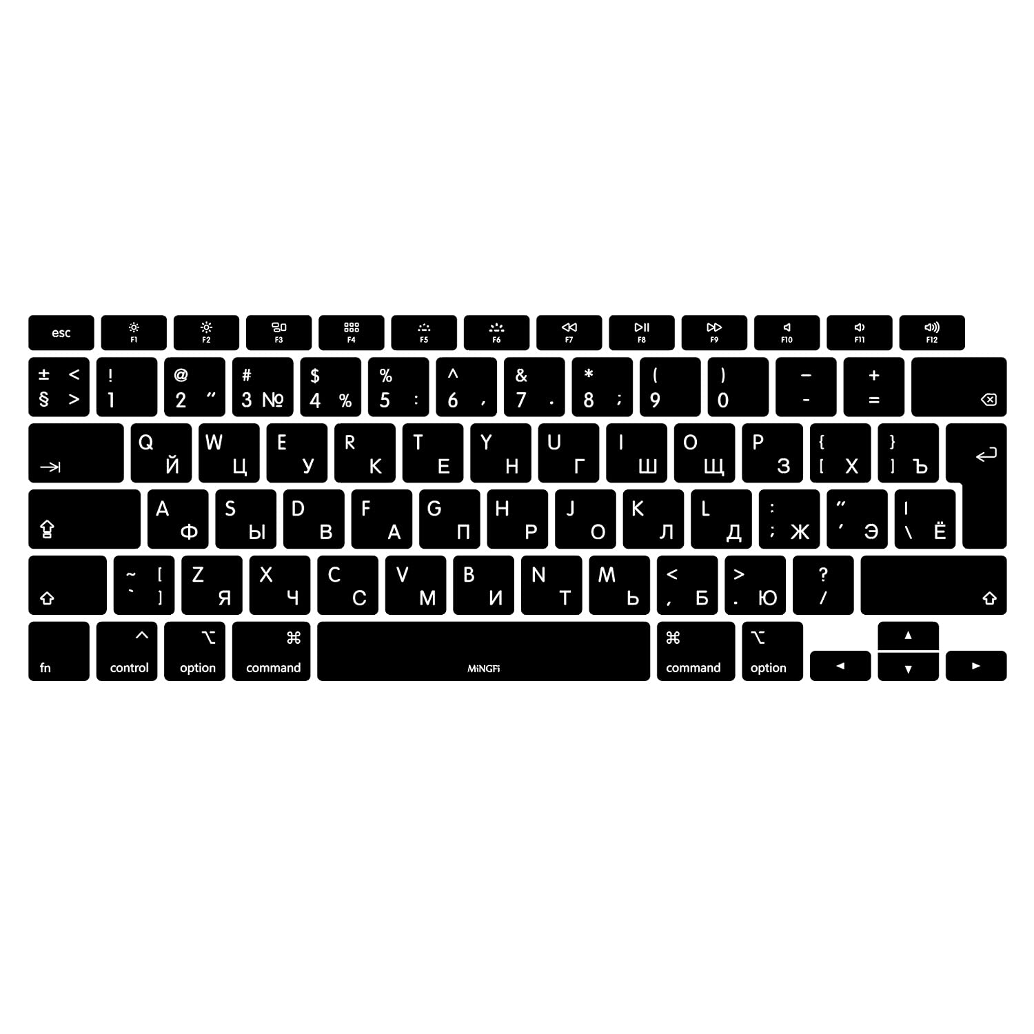 MiNGFi Russian Silicone Keyboard Cover for MacBook Air 13" Touch ID Model M1 A2337 A2179 (2020+) EU/ISO Keyboard layout - Black