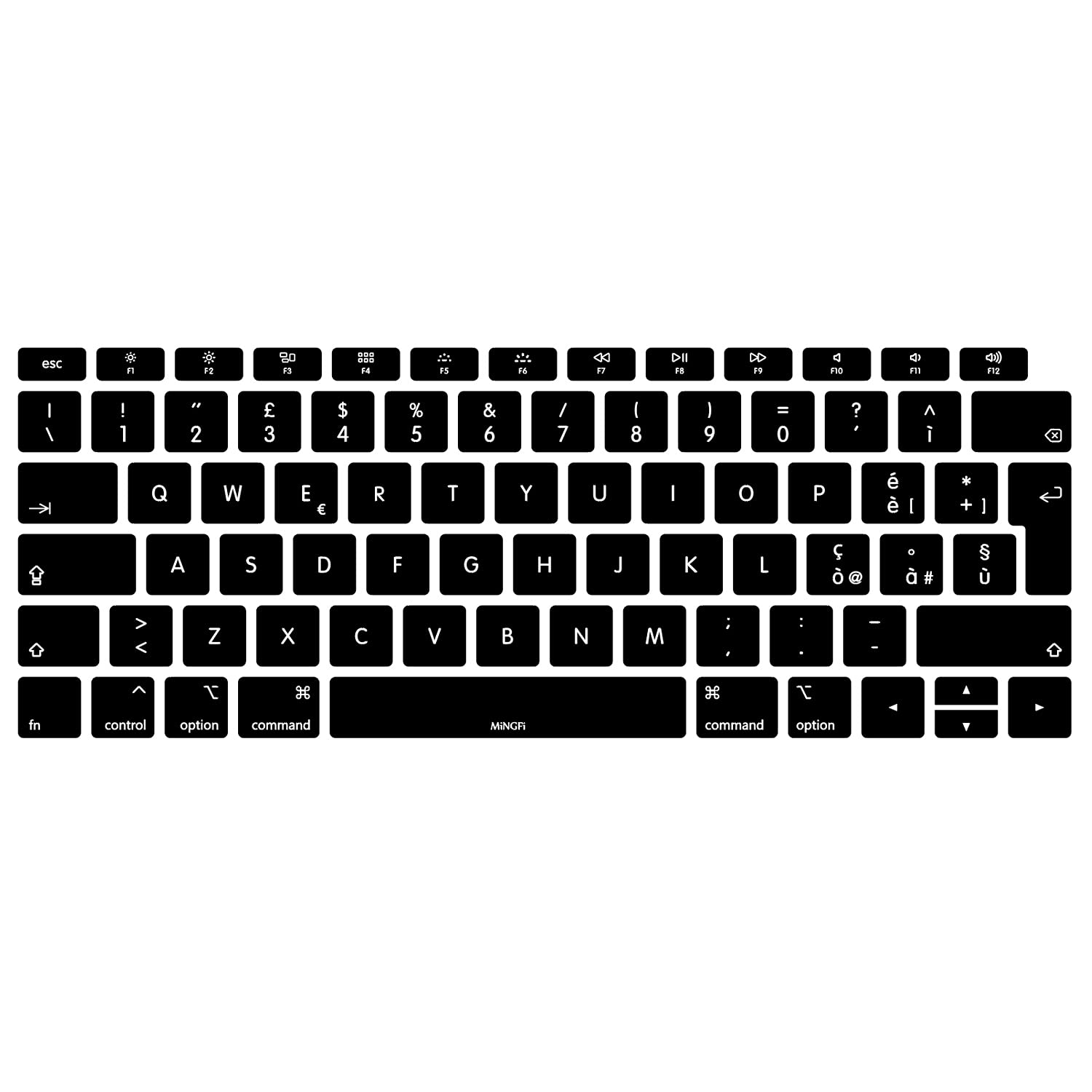 MiNGFi Italian Silicone Keyboard Cover for MacBook Air 13" Touch ID Model A1932 (2018-2019) EU/ISO Keyboard layout - Black