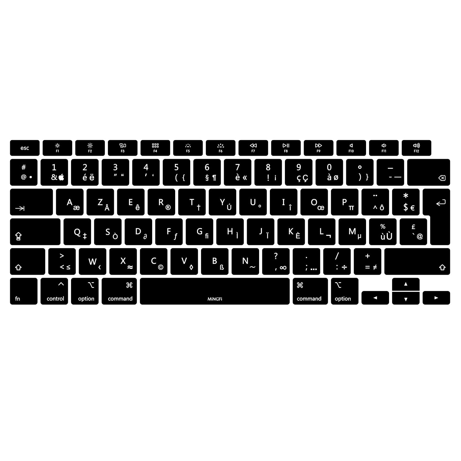 MiNGFi French AZERTY Silicone Keyboard Cover for MacBook Air 13" Touch ID Model M1 A2337 A2179 (2020+) EU/ISO Keyboard layout - Black
