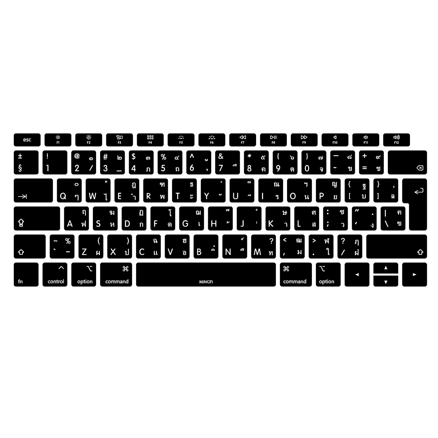 MiNGFi Thai Silicone Keyboard Cover for MacBook Air 13" Touch ID Model A1932 (2018-2019) EU/ISO Keyboard layout - Black