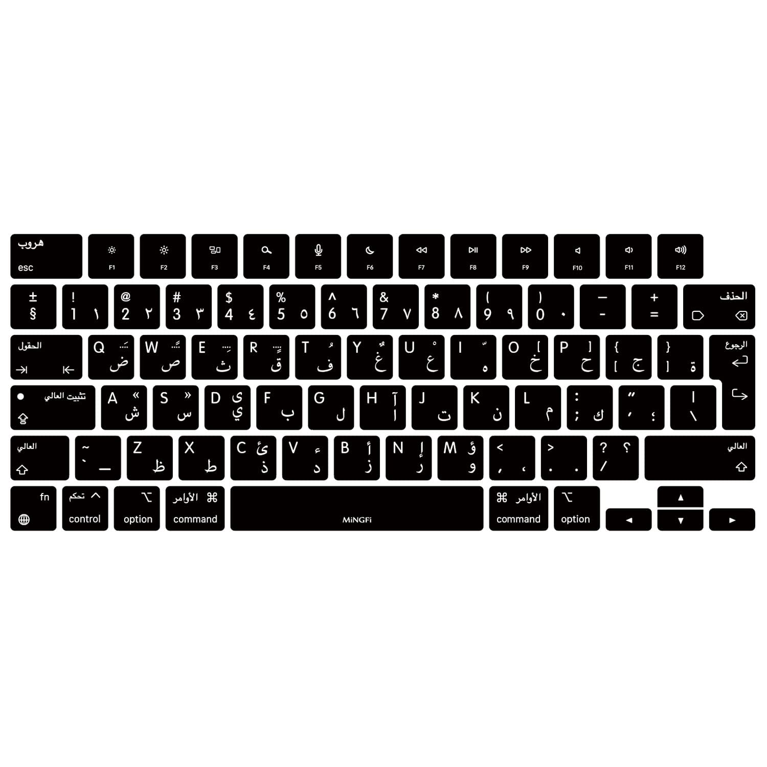 MiNGFi Arabic Silicone Keyboard Cover for MacBook Pro 14" A2442 (2021+) MacBook Pro 16" A2485 (2021+) M1 Pro/Max chip Touch ID EU/ISO Keyboard layout - Black