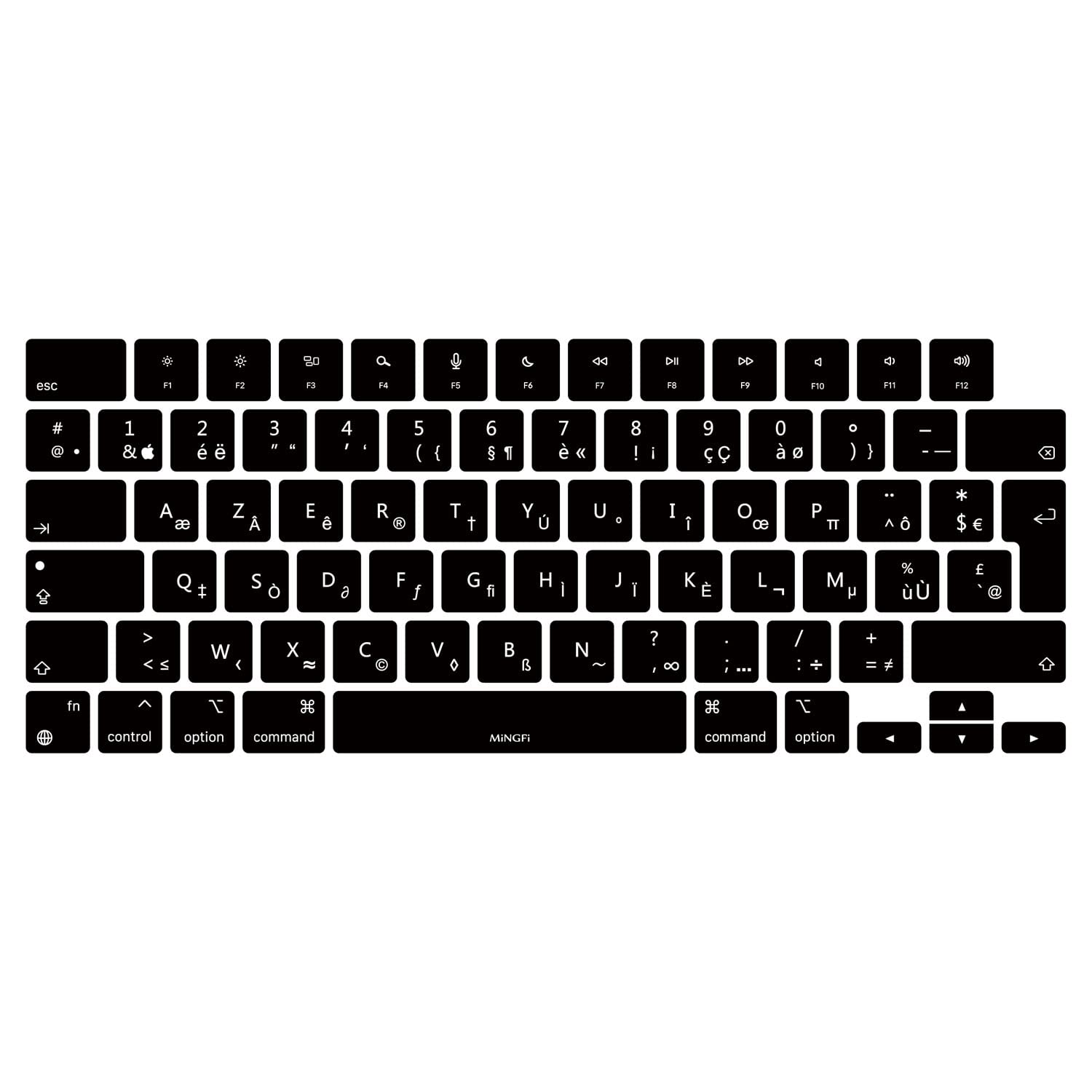 MiNGFi French AZERTY Silicone Keyboard Cover for MacBook Pro 14" A2442 (2021+) MacBook Pro 16" A2485 (2021+) M1 Pro/Max chip Touch ID EU/ISO Keyboard layout - Black