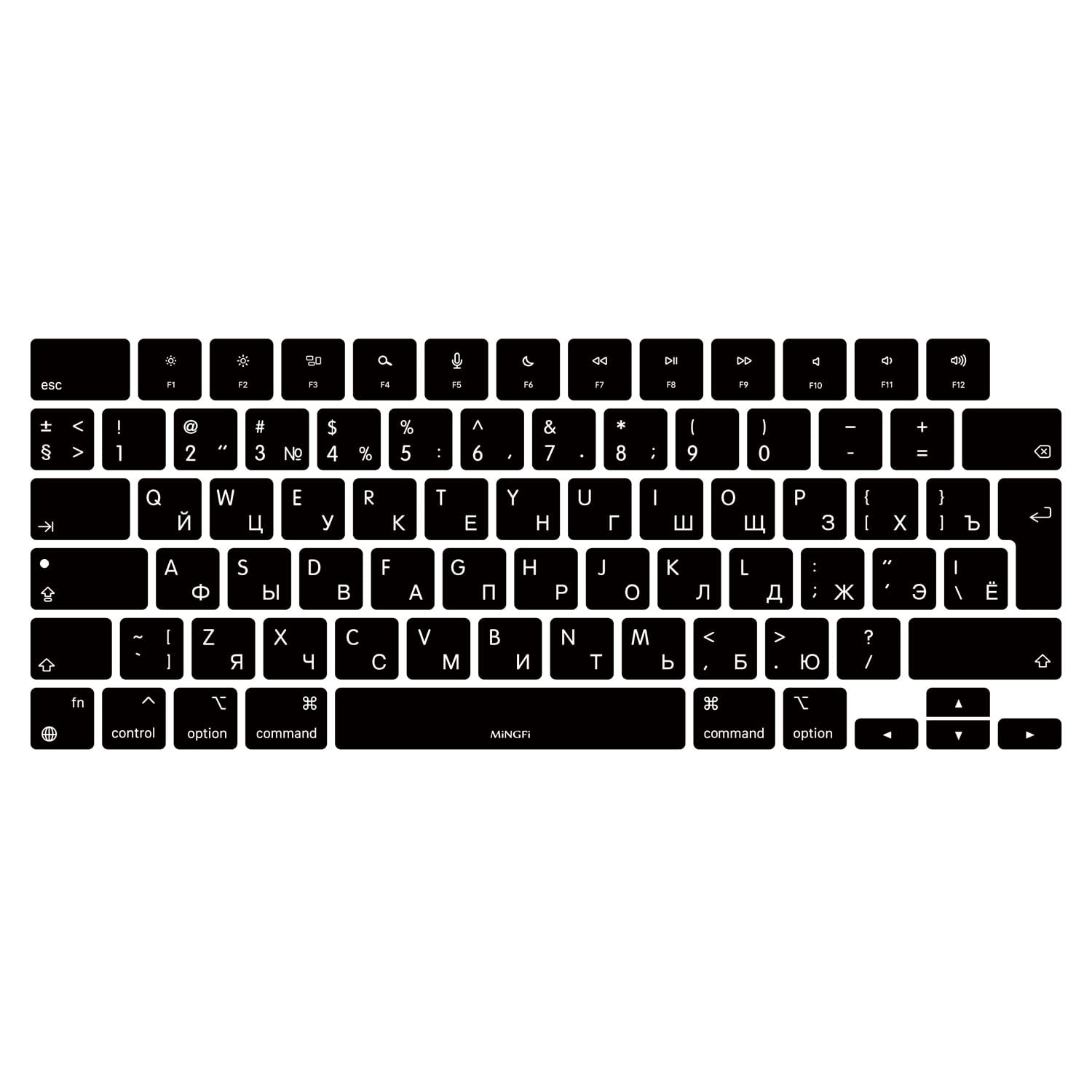 MiNGFi Russian Silicone Keyboard Cover for MacBook Pro 14" A2442 (2021+) MacBook Pro 16" A2485 (2021+) M1 Pro/Max chip Touch ID EU/ISO Keyboard layout - Black