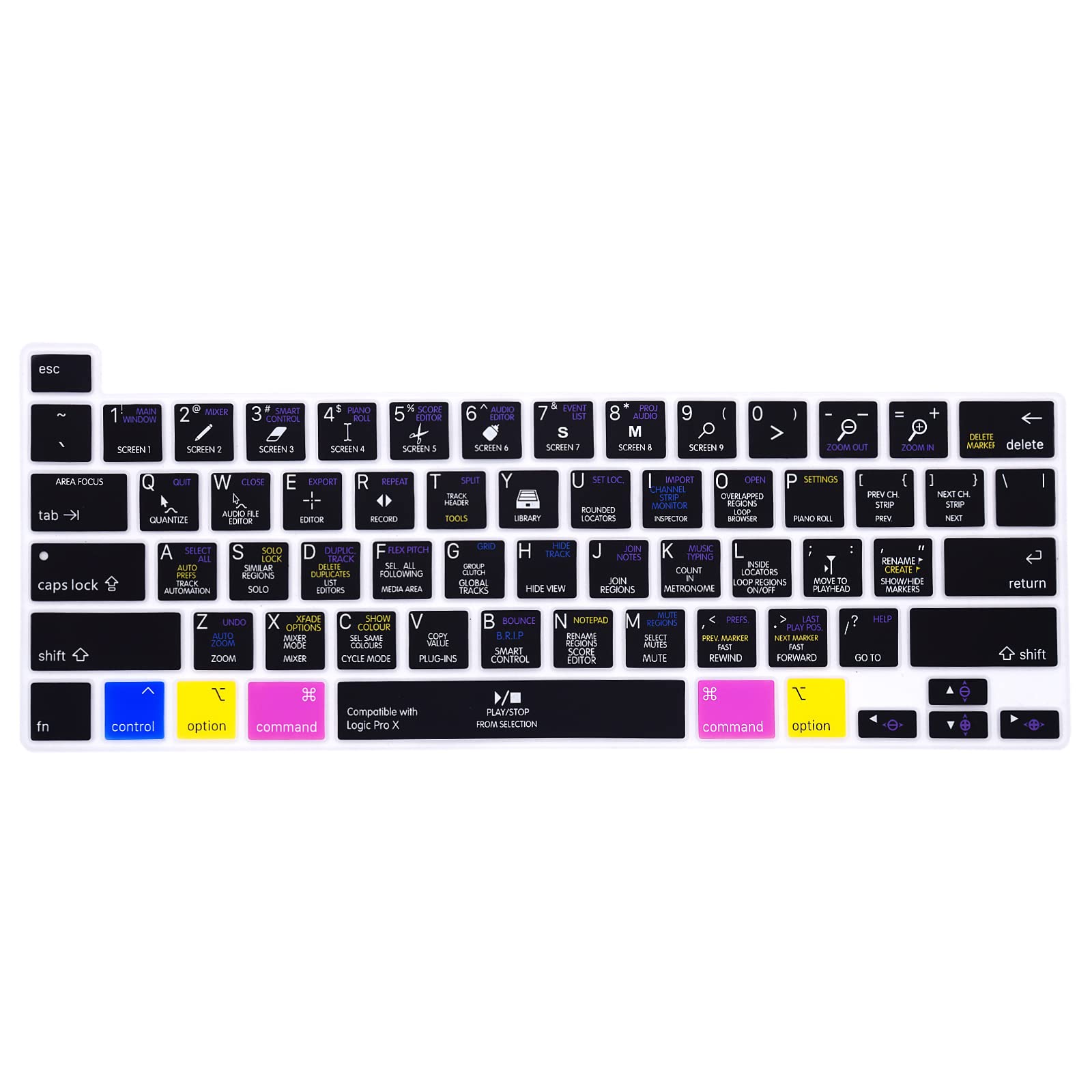 MiNGFi Logic Pro X Shortcuts Silicone Keyboard Cover for MacBook Pro 16" M1 (2019+) Model A2141 MacBook Pro 13" (2020+) Model A2338 A2289 A2251 US keyboard layout