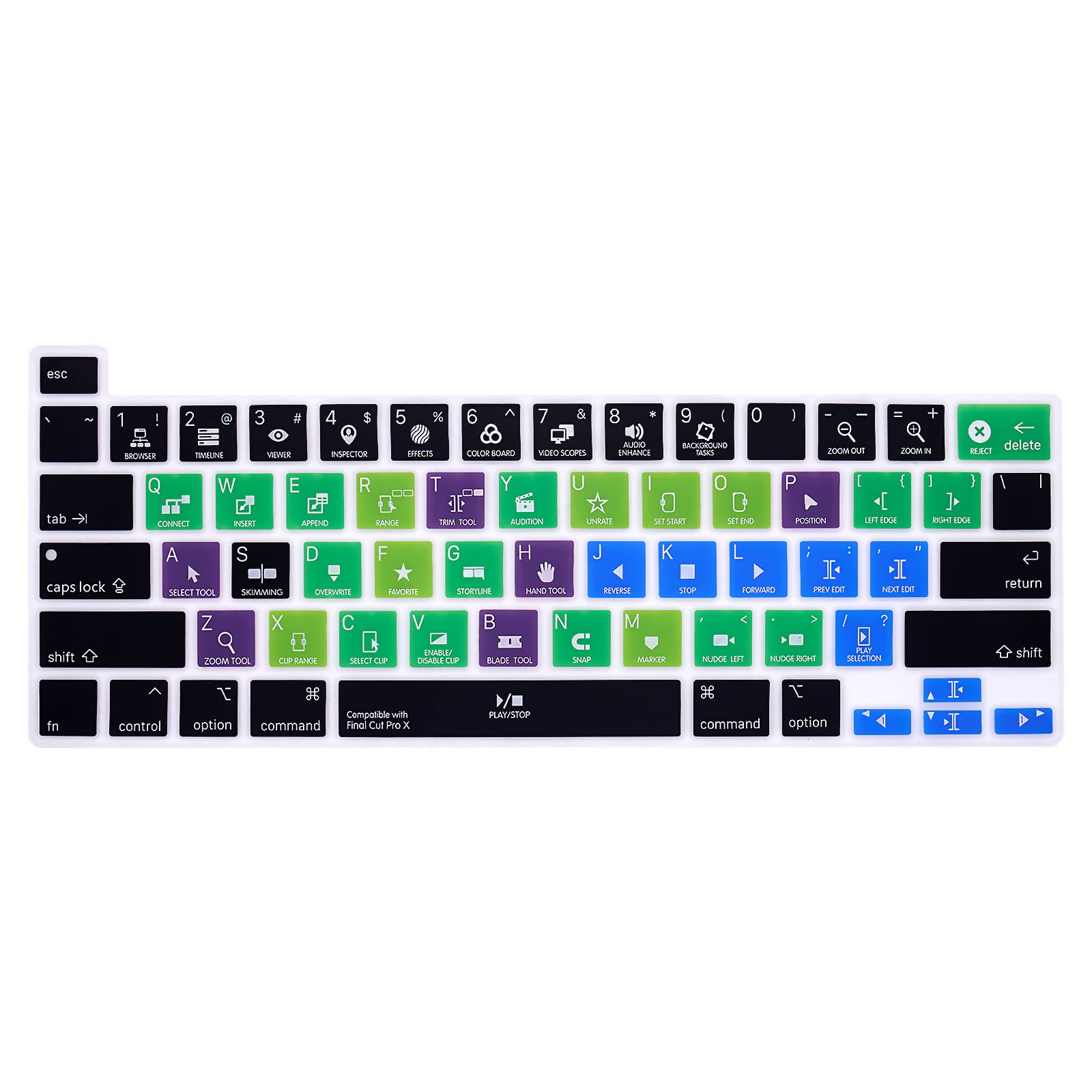 MiNGFi Final Cut Pro X Shortcuts Silicone Keyboard Cover for MacBook Pro 16" M1 (2019+) Model A2141 MacBook Pro 13" (2020+) Model A2338 A2289 A2251 US keyboard layout
