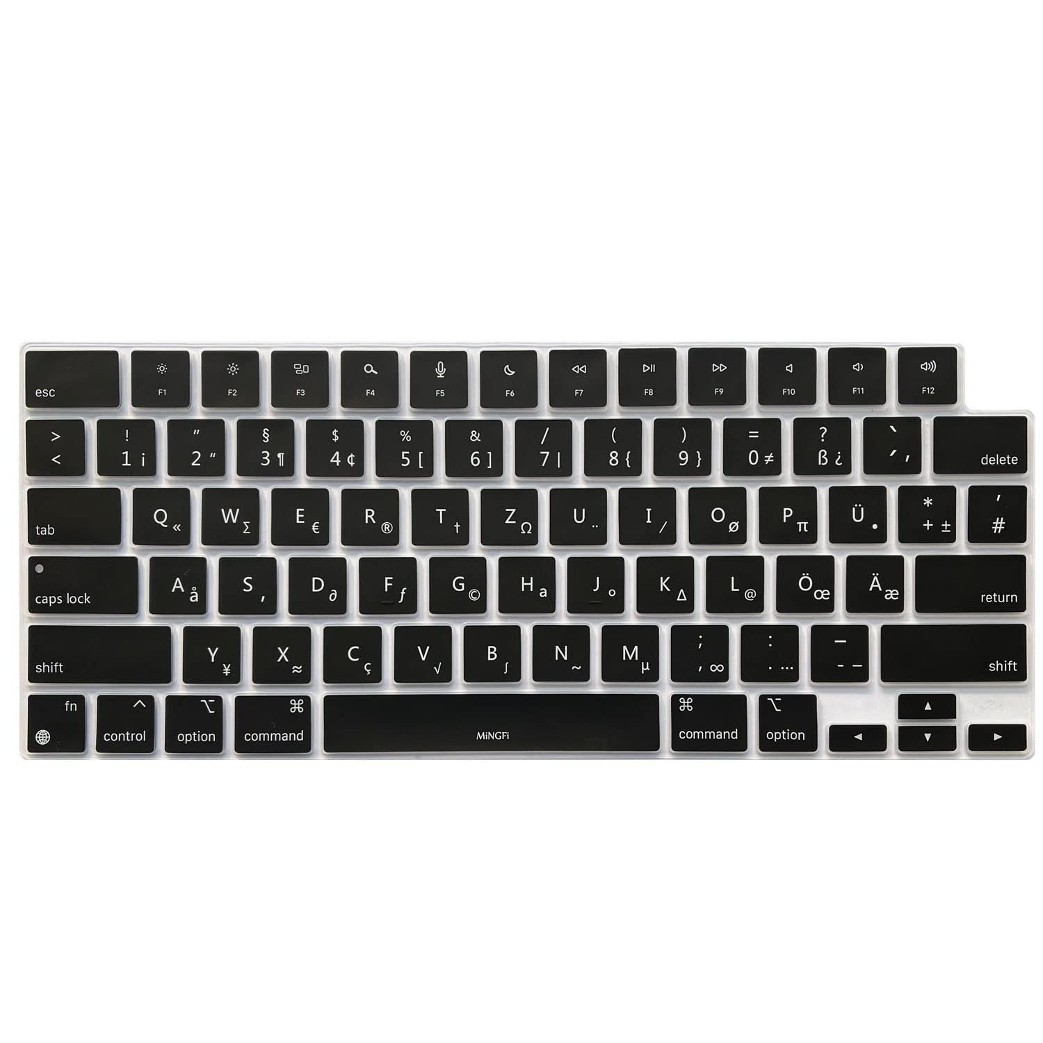 MiNGFi German QWERTZ Silicone Keyboard Cover for MacBook Air M2 13.6" A2681 MacBook Pro 14" 16" M1/M2 Pro/Max A2779(2023) A2442 A2780(2023) A2485 chip Touch ID US keyboard layout - Black