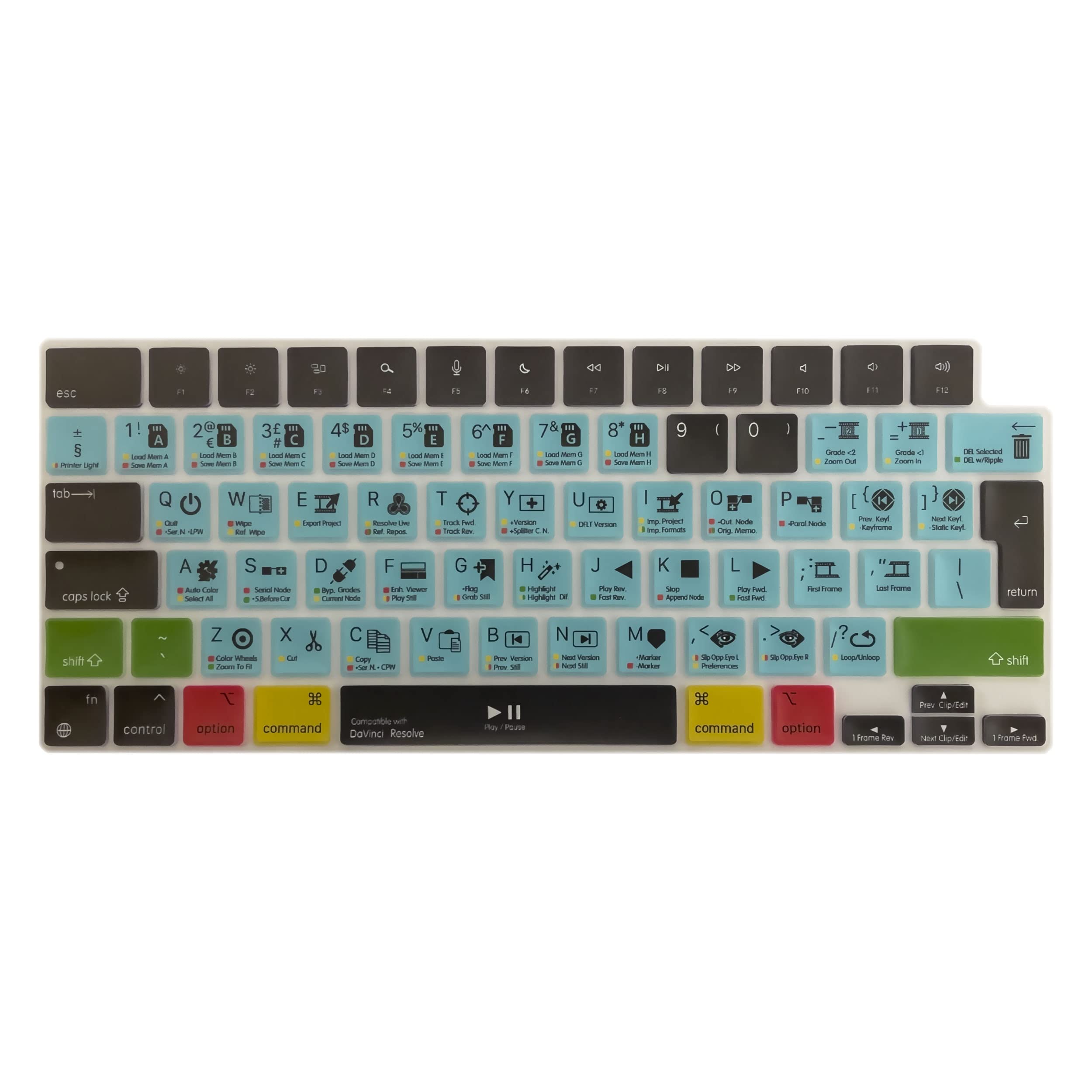 MiNGFi Davinci Resolve Shortcuts Silicone Keyboard Cover for MacBook Air M2 13.6" A2681 MacBook Pro 14" 16" M1/M2 Pro/Max A2779(2023) A2442 A2780(2023) A2485 chip Touch ID EU/ISO Keyboard layout