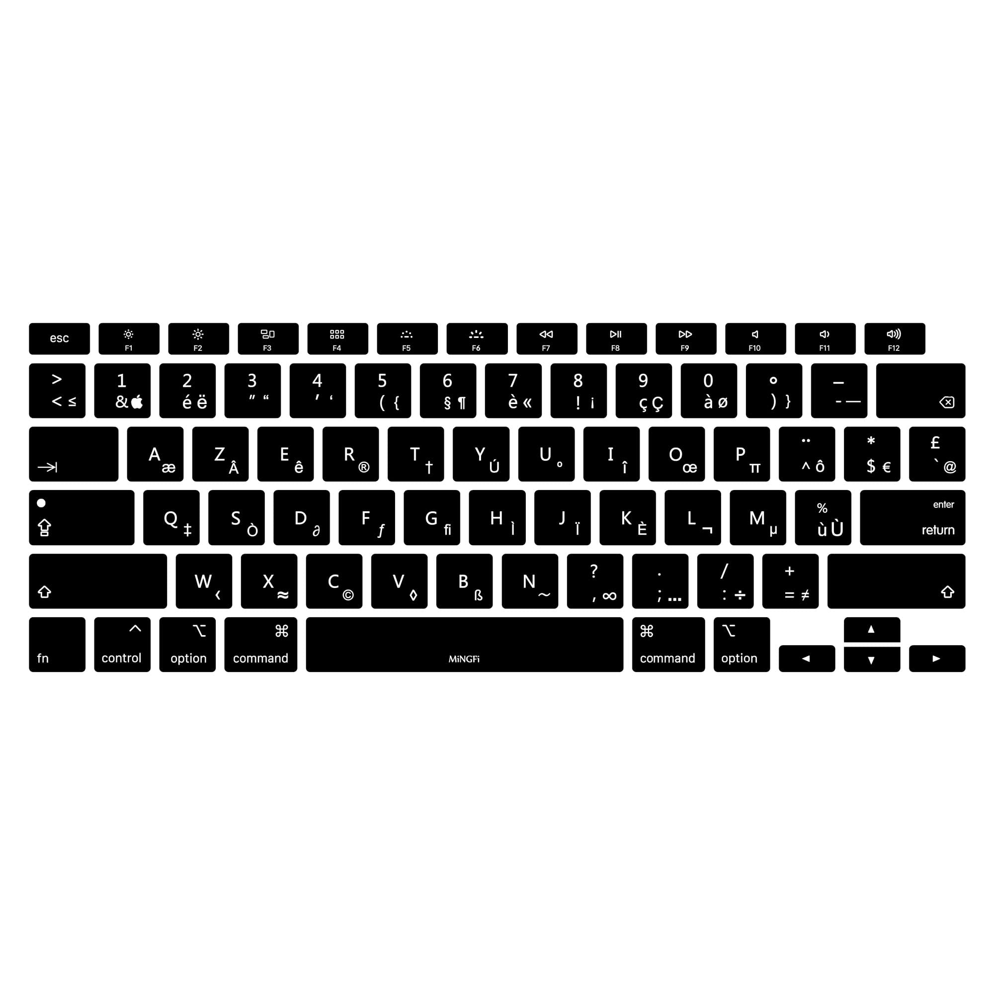 MiNGFi French AZERTY Silicone Keyboard Cover for MacBook Air 13" Touch ID Model M1 A2337 A2179 (2020+) US keyboard layout - Black