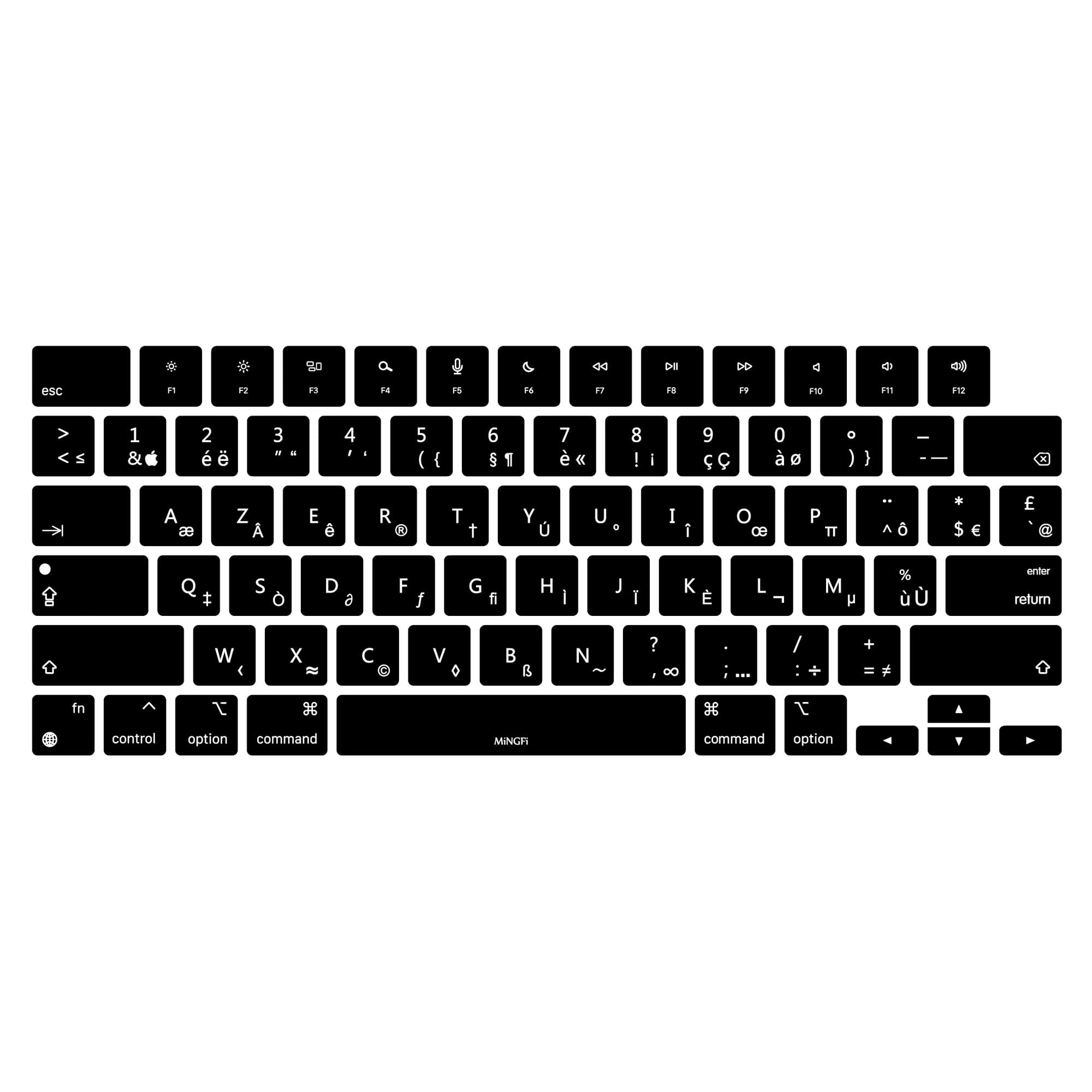 MiNGFi French AZERTY Silicone Keyboard Cover for MacBook Air M2 13.6" A2681 MacBook Pro 14" 16" M1/M2 Pro/Max A2779(2023) A2442 A2780(2023) A2485 chip Touch ID US keyboard layout - Black