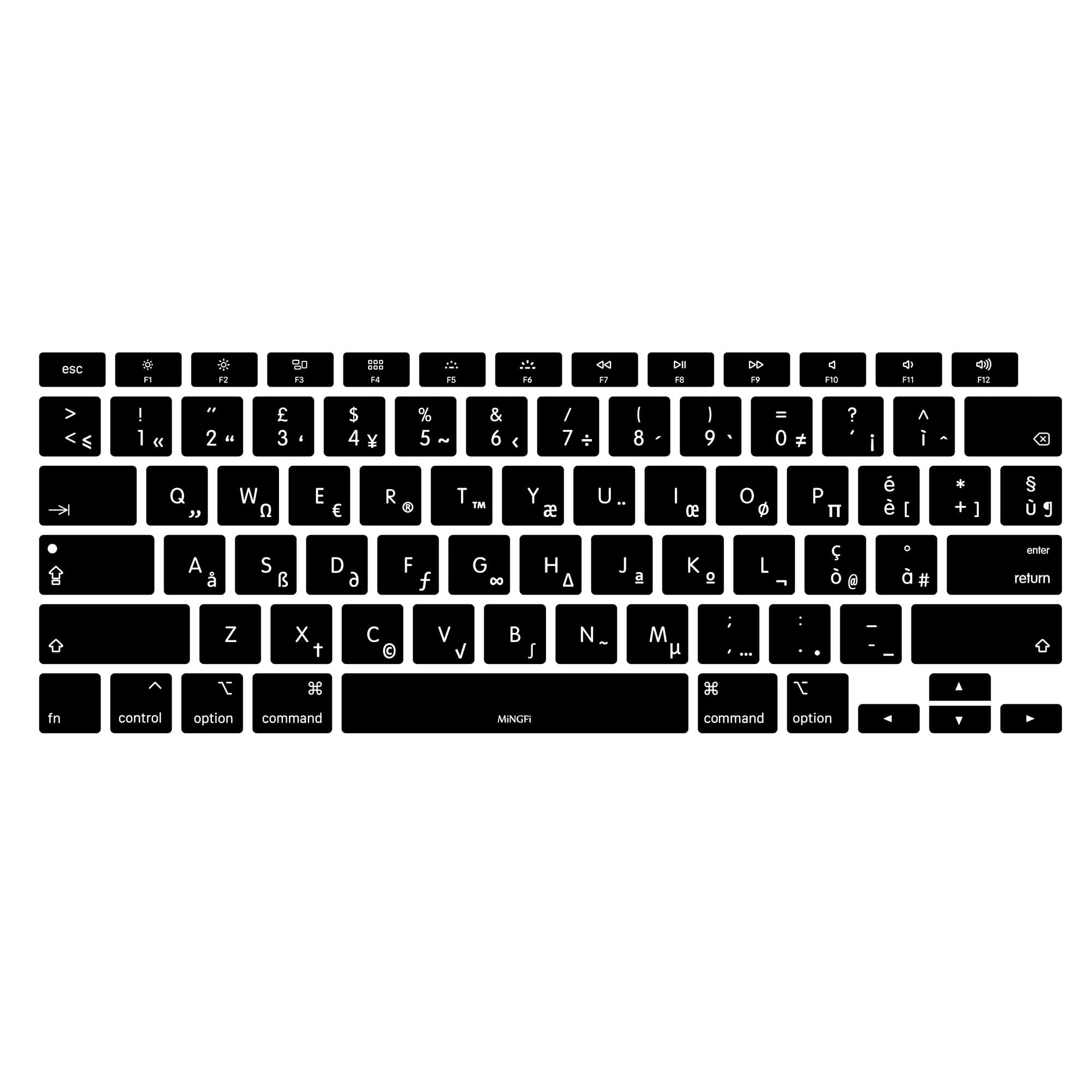 MiNGFi Italian Silicone Keyboard Cover for MacBook Air 13" Touch ID Model M1 A2337 A2179 (2020+) US keyboard layout - Black