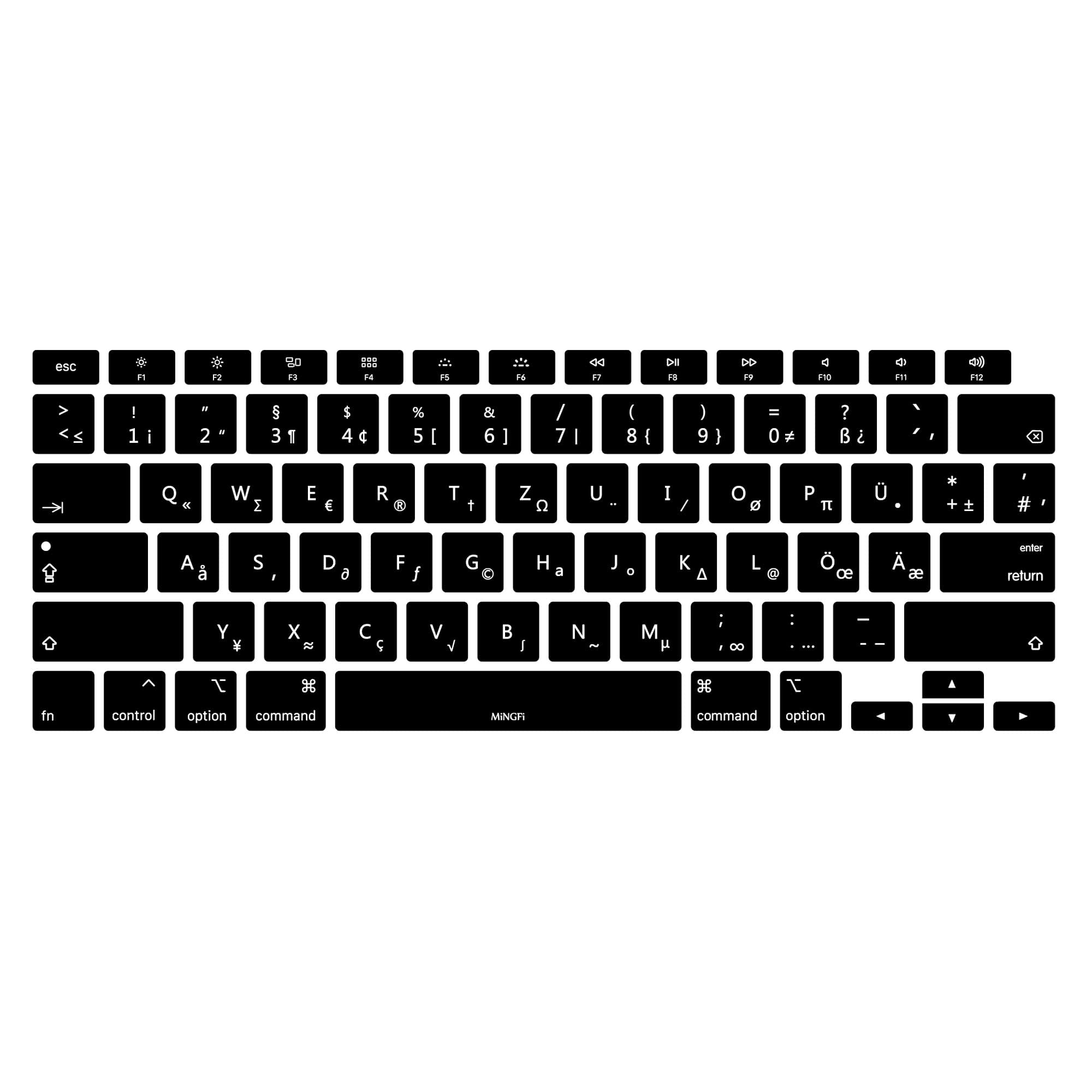 MiNGFi German QWERTZ Silicone Keyboard Cover for MacBook Air 13" Touch ID Model M1 A2337 A2179 (2020+) US keyboard layout - Black