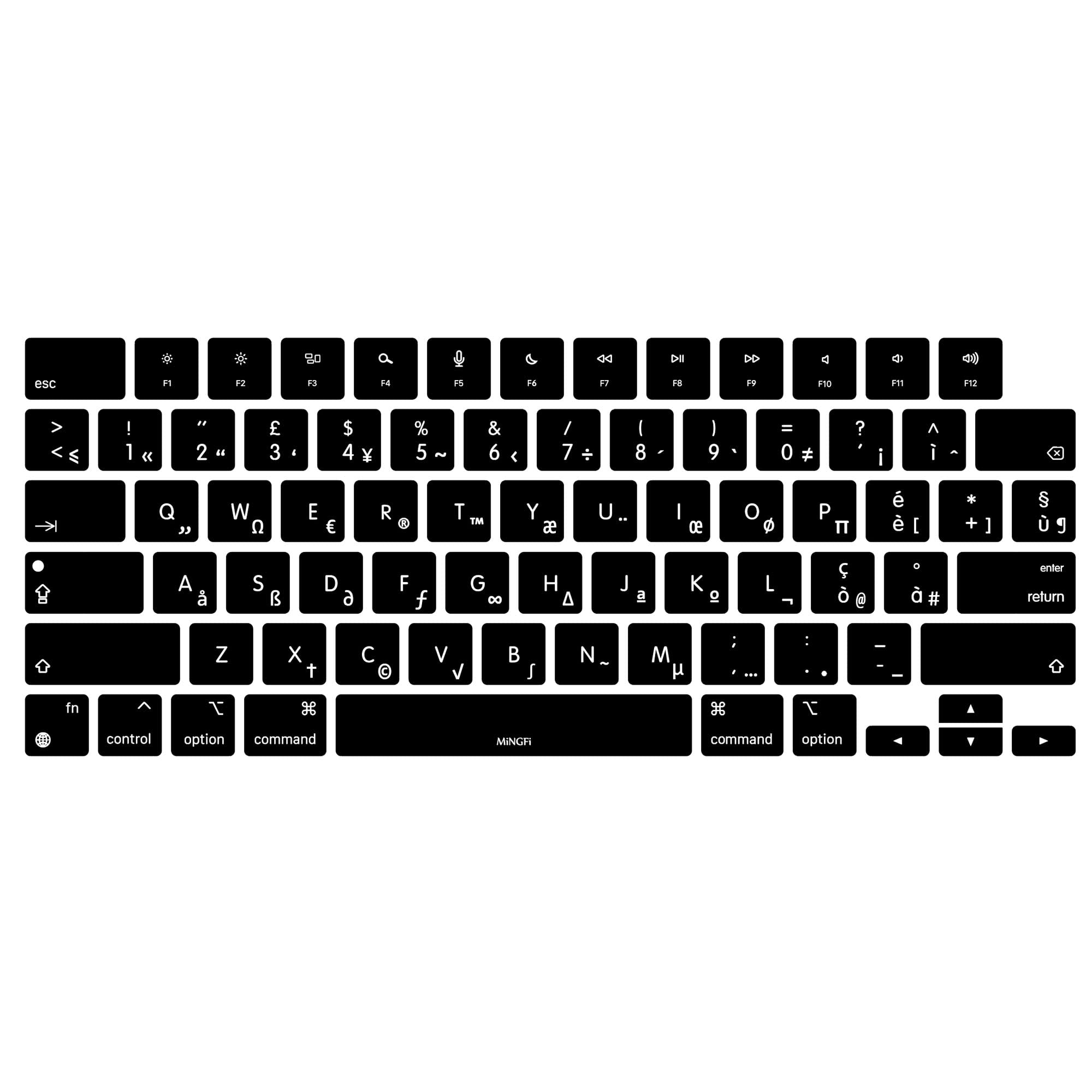 MiNGFi Italian Silicone Keyboard Cover for MacBook Air M2 13.6" A2681 MacBook Pro 14" 16" M1/M2 Pro/Max A2779(2023) A2442 A2780(2023) A2485 chip Touch ID US keyboard layout - Black