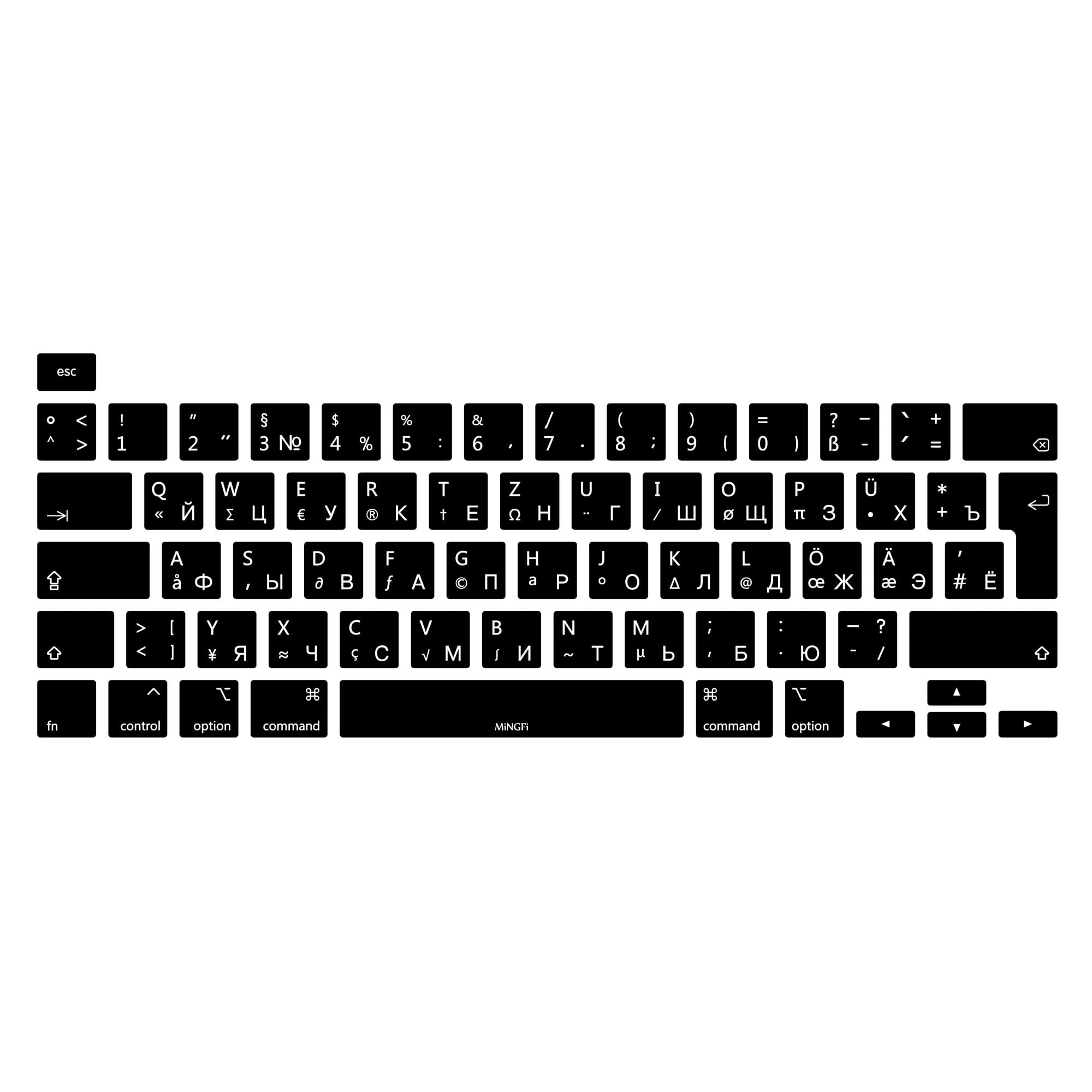 MiNGFi Russian/QWERTZ Silicone Keyboard Cover for MacBook Pro 16" M1 (2019+) Model A2141 MacBook Pro 13" (2020+) Model A2338 A2289 A2251 EU/ISO Keyboard layout - Black